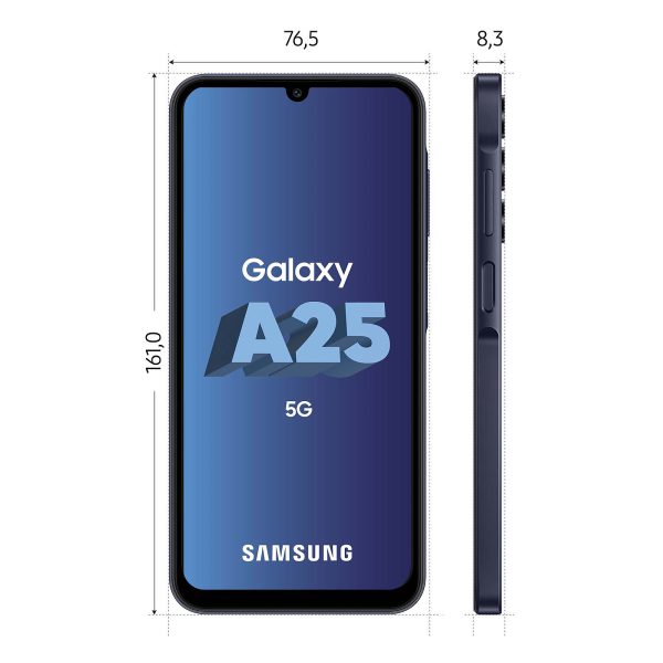 Le Samsung Galaxy A25 6Go 128Go est le smartphone 5G qui vous offre un écran Super AMOLED de 6,5 pouces, un processeur octa-core, une batterie de 5000 mAh et un appareil photo de 50 MP.
